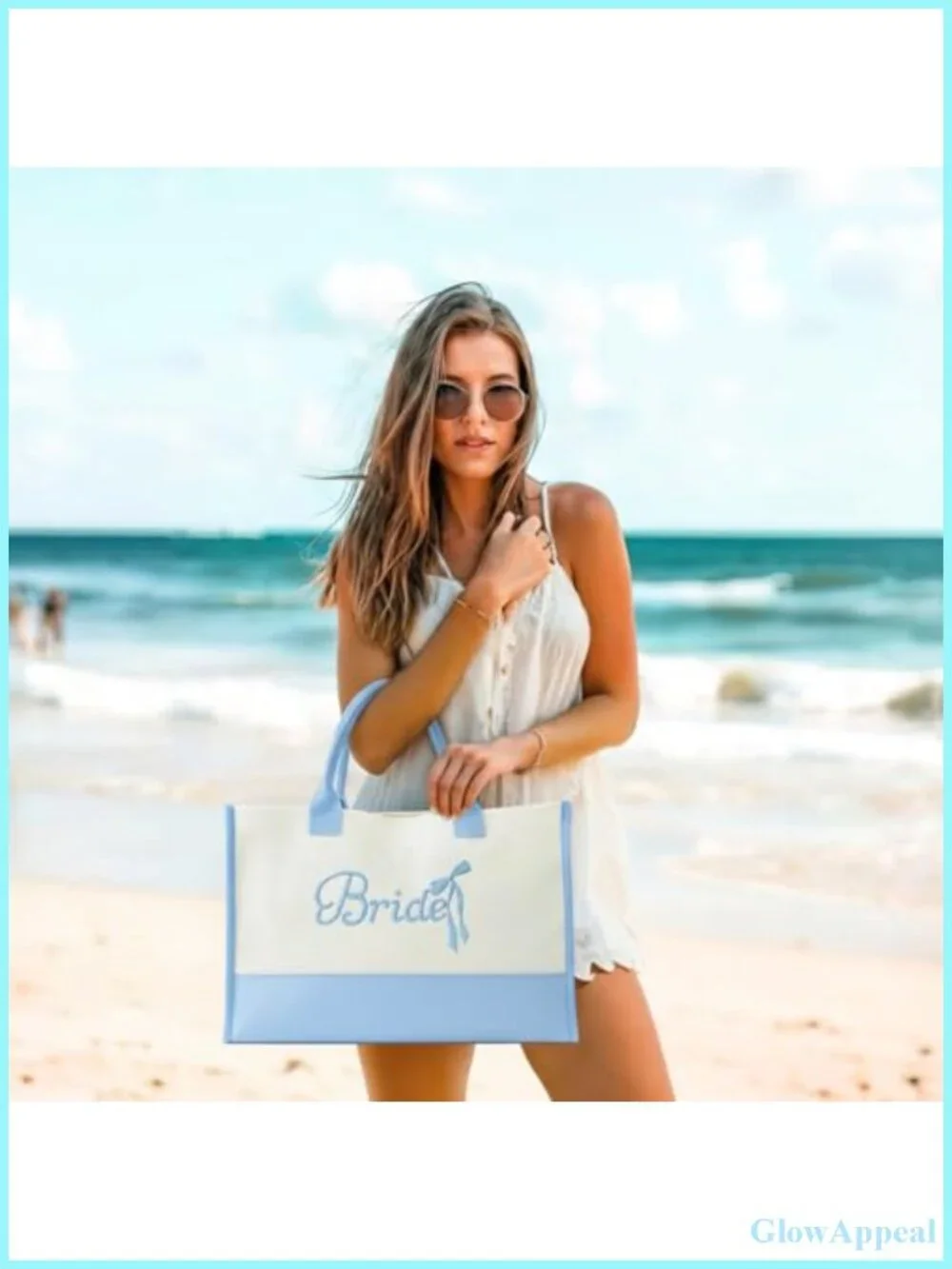 Embroidered Canvas Bride Tote Bag with Bow for Wedding Bridal Shower